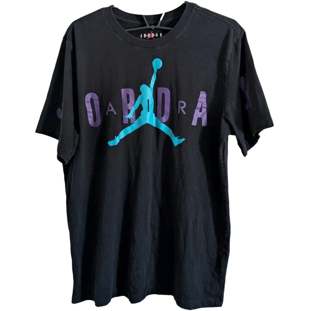 Nike Jordan Jumpman Air Mens Large Black Purple Teal Graphic T-Shirt Streetwear